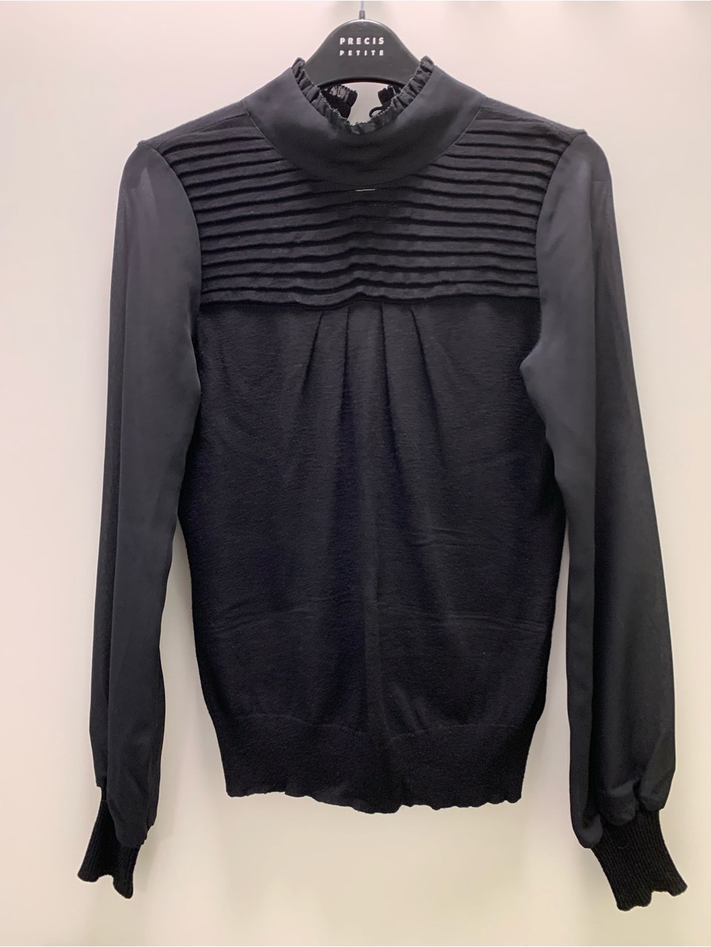Black Women's Mock Neck Pleated Yoke Sweater size S.